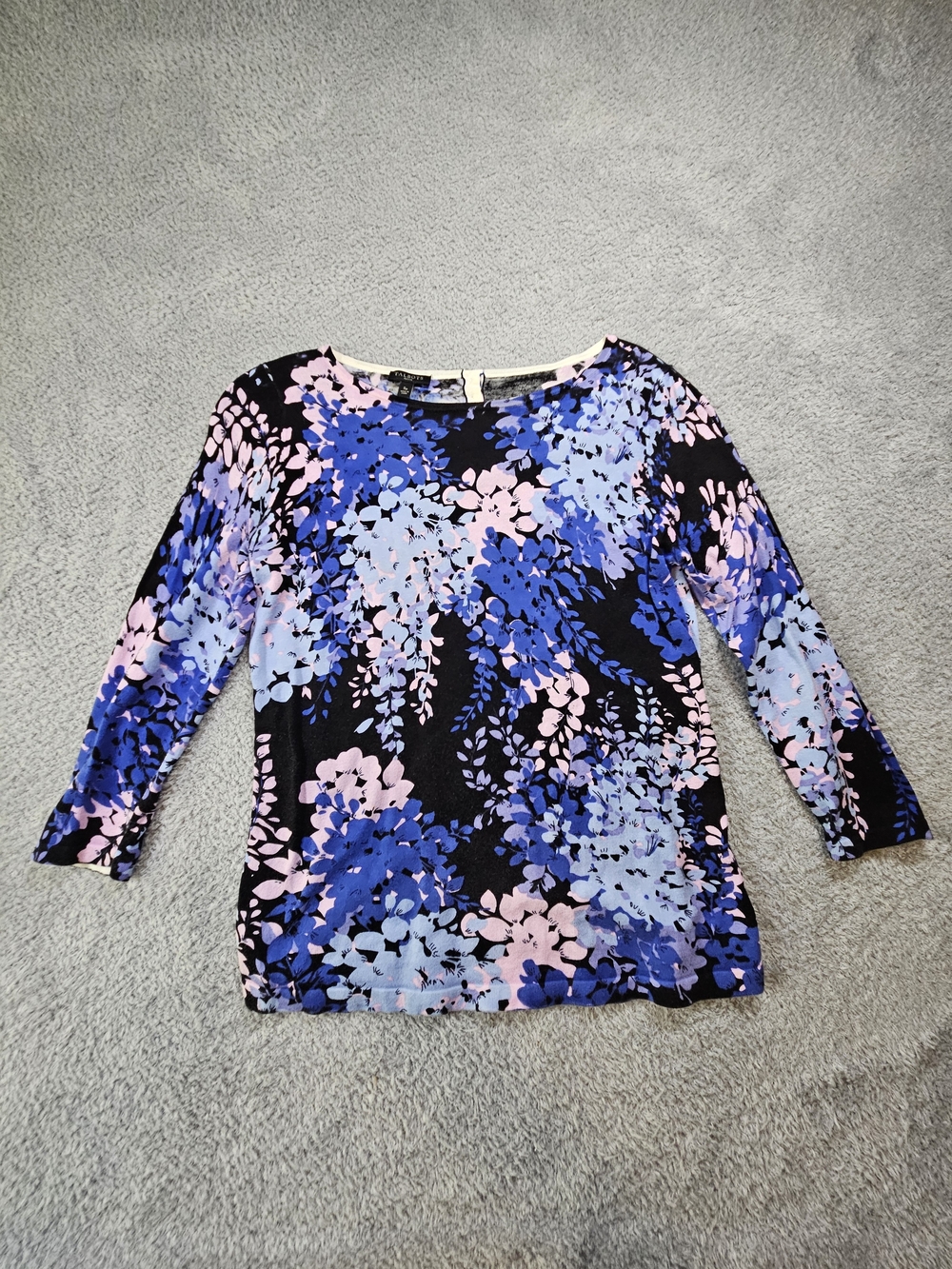 Talbots Black Floral Long-Sleeve Tee with Blue and Pink Blooms
